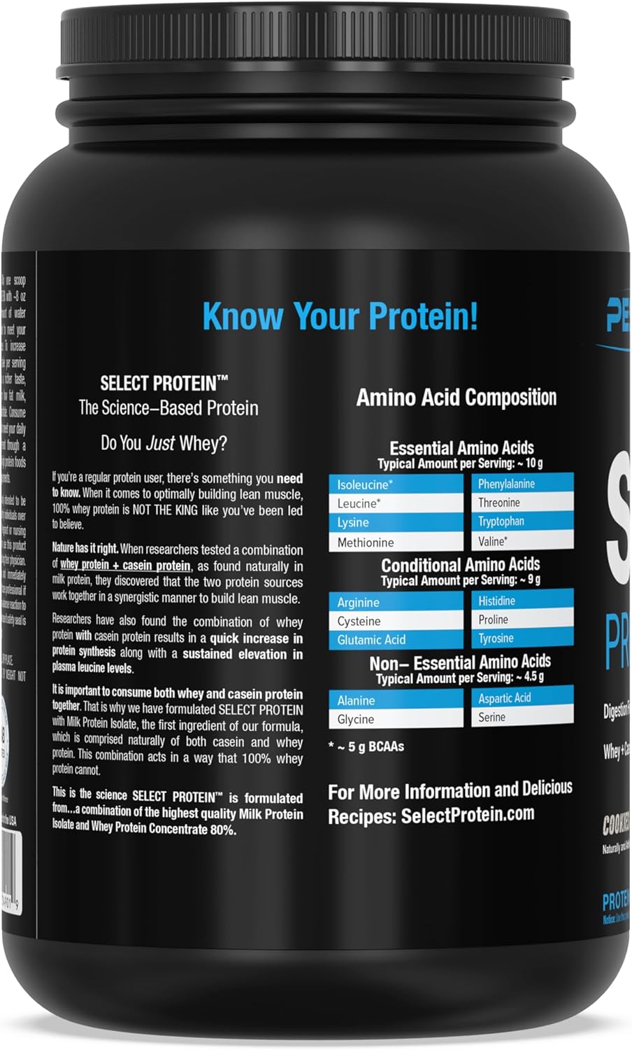 پودر پروتئین ترکیبی پی‌ساینس مدل Select Protein، ۲۴ گرم پروتئین، ۲۷ سروینگ و طعم کوکی و کرم