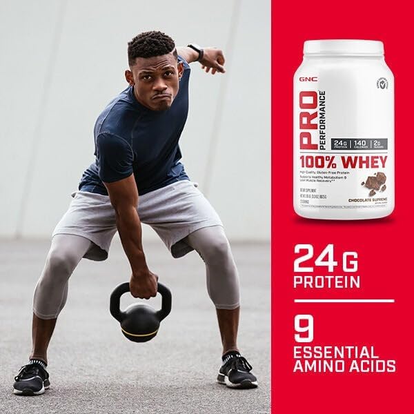 پودر پروتئین وی جی‌ان‌سی مدل Pro Performance 100% Whey، ۲۵ گرم پروتئین، ۲۵ سروینگ و طعم کره بادام‌زمینی