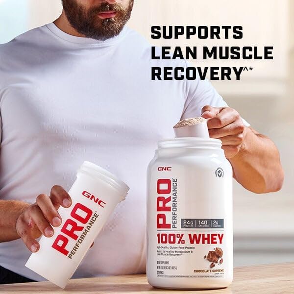 پودر پروتئین وی جی‌ان‌سی مدل Pro Performance 100% Whey، ۲۵ گرم پروتئین، ۲۵ سروینگ و طعم کره بادام‌زمینی