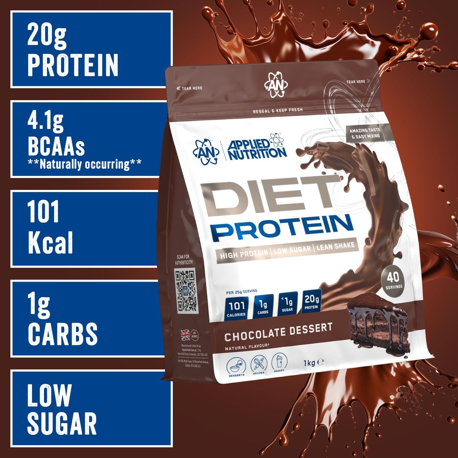 پودر پروتئین وی اپلاید نوتریشن مدل Diet Whey، ۱ کیلوگرم و طعم شکلات