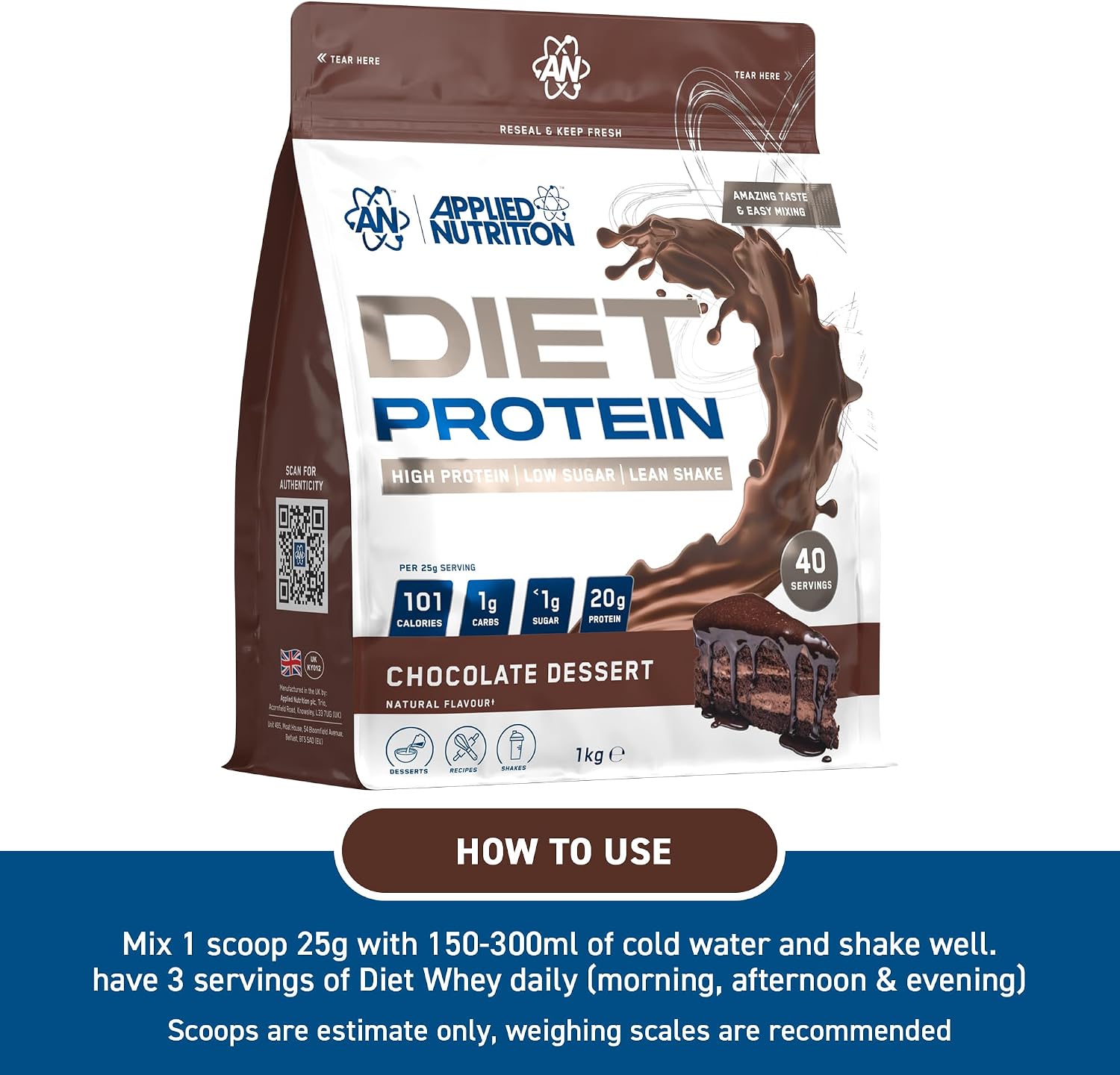 پودر پروتئین وی اپلاید نوتریشن مدل Diet Whey، ۱ کیلوگرم و طعم شکلات