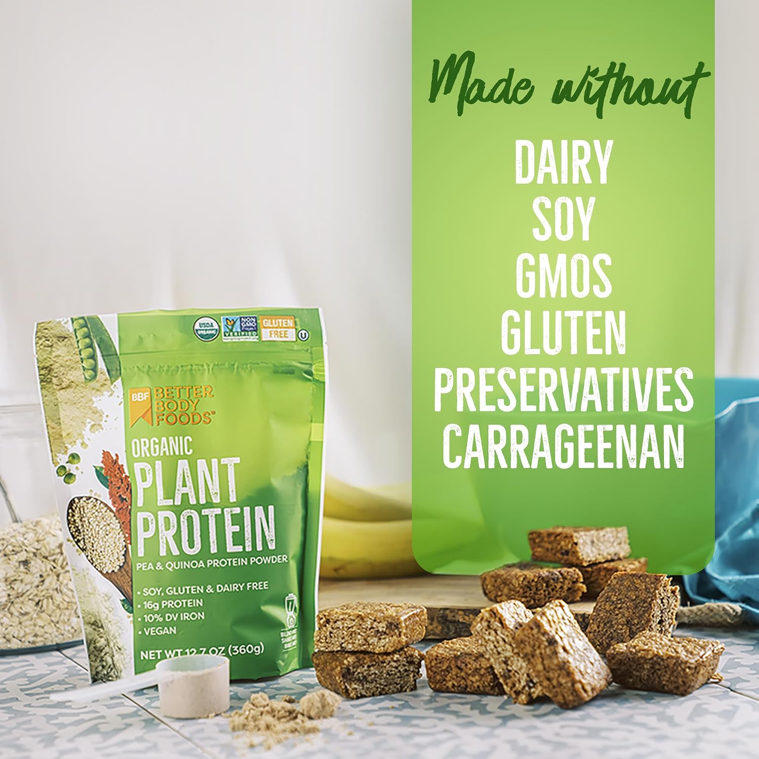 پودر پروتئین گیاهی بتر بادی فودز مدل Organic Plant، بدون شکر افزوده و ۱۲.۷ اونس