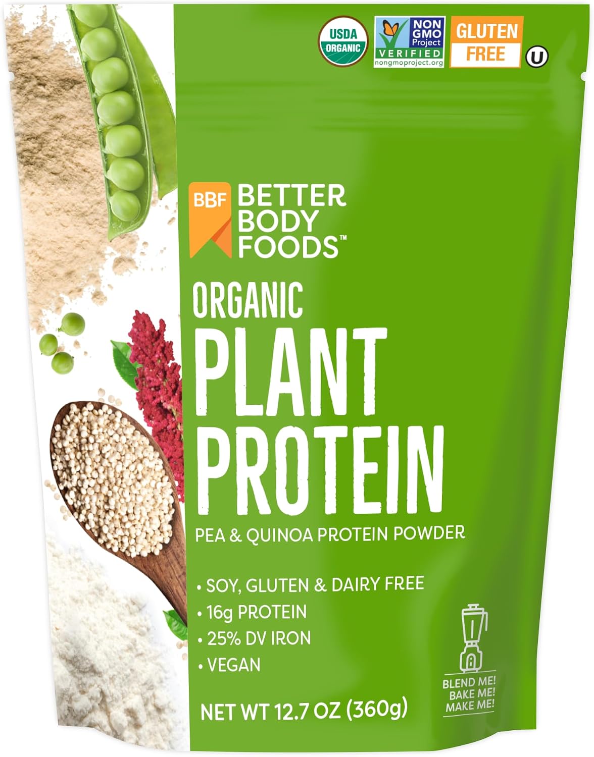 پودر پروتئین گیاهی بتر بادی فودز مدل Organic Plant، بدون شکر افزوده و ۱۲.۷ اونس