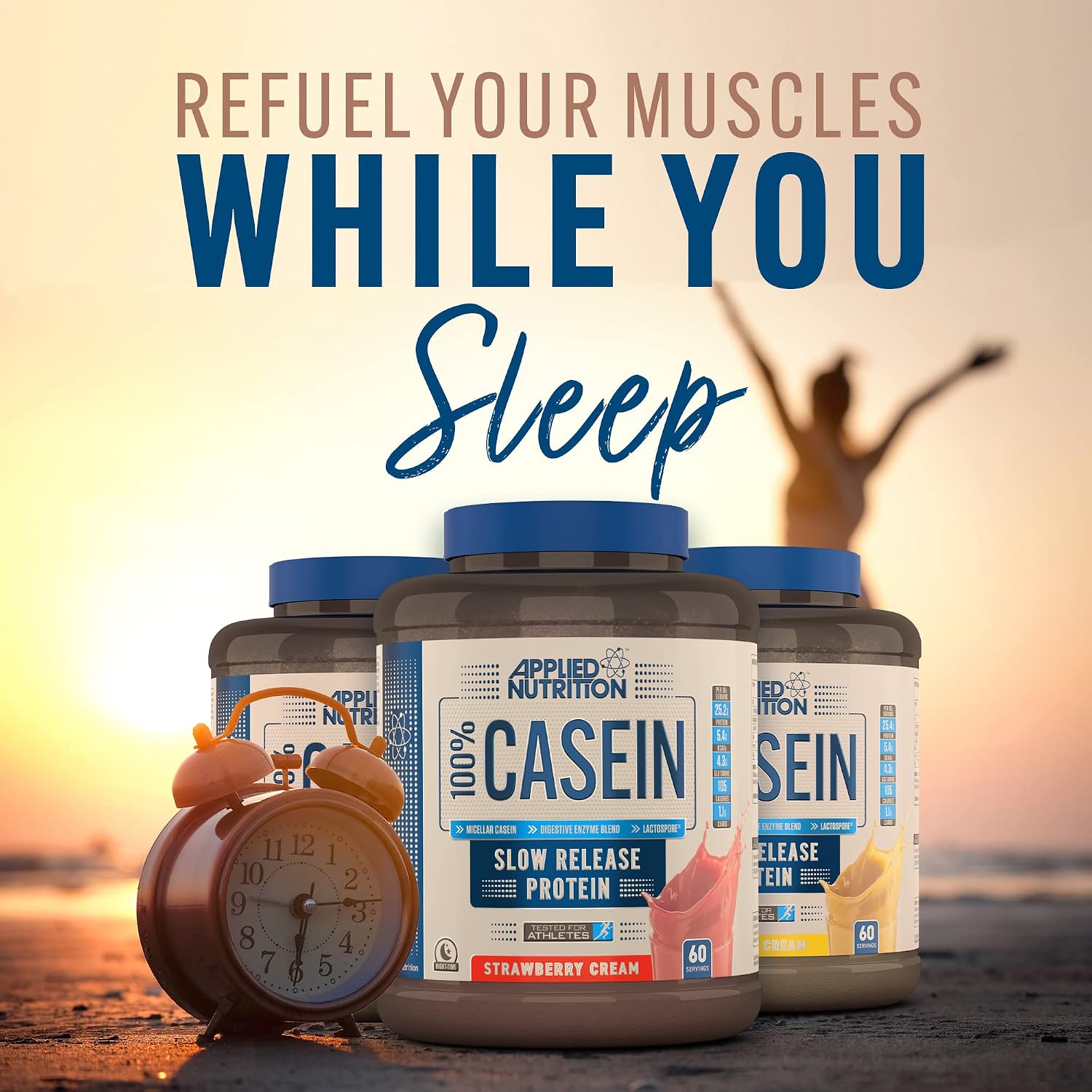 پودر پروتئین کازئین اپلاید نوتریشن مدل Casein، ۱.۸ کیلوگرم و طعم کرم توت‌فرنگی