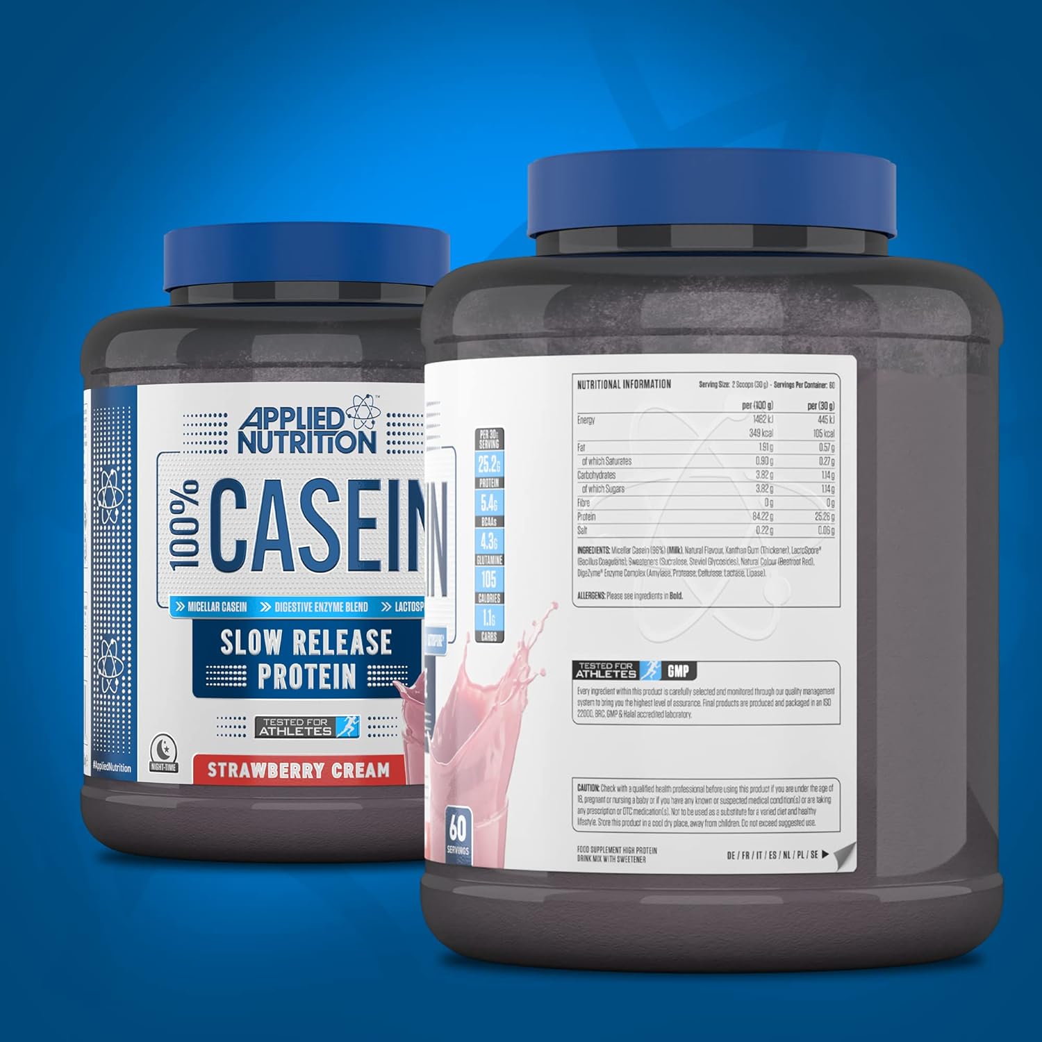 پودر پروتئین کازئین اپلاید نوتریشن مدل Casein، ۱.۸ کیلوگرم و طعم کرم توت‌فرنگی
