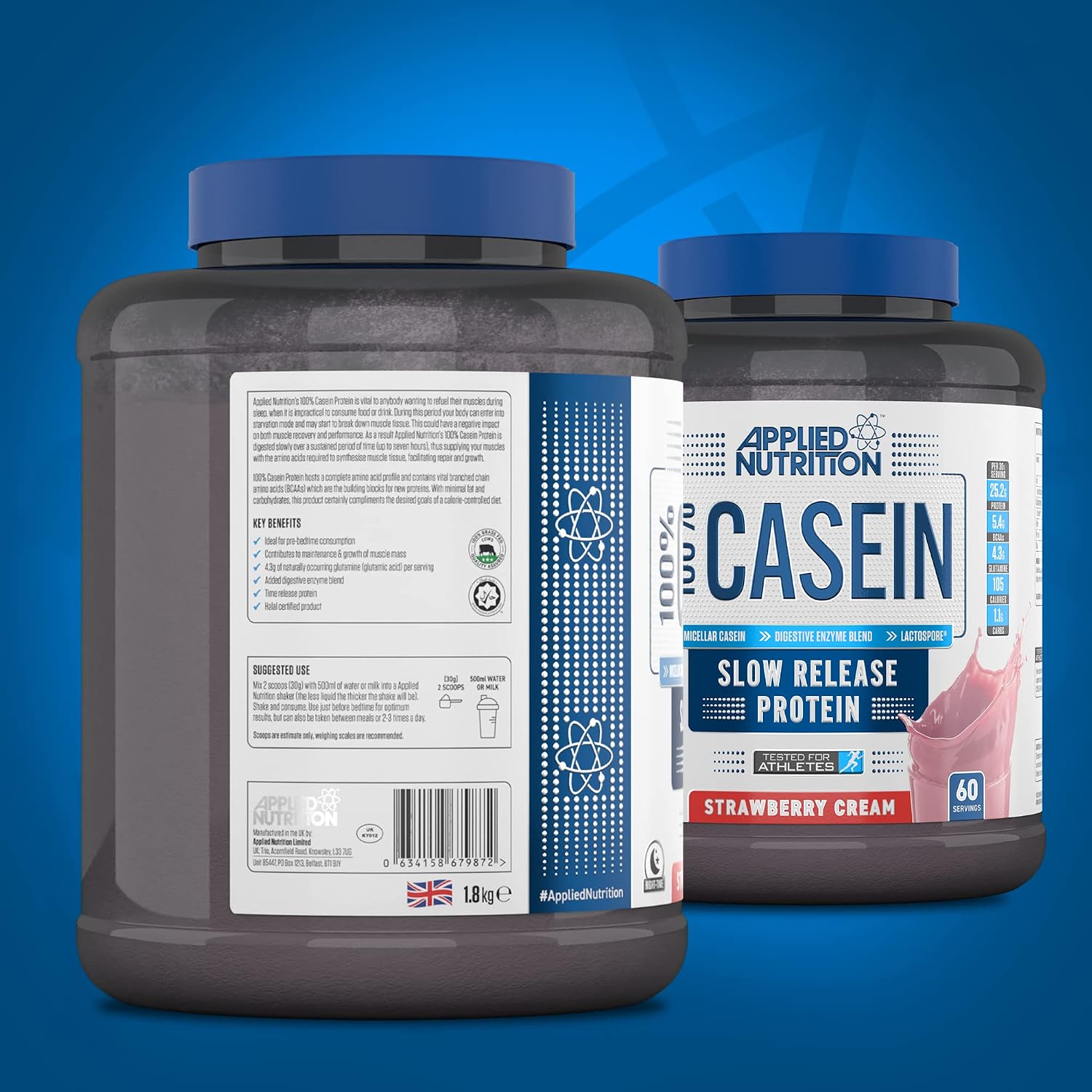پودر پروتئین کازئین اپلاید نوتریشن مدل Casein، ۱.۸ کیلوگرم و طعم کرم توت‌فرنگی