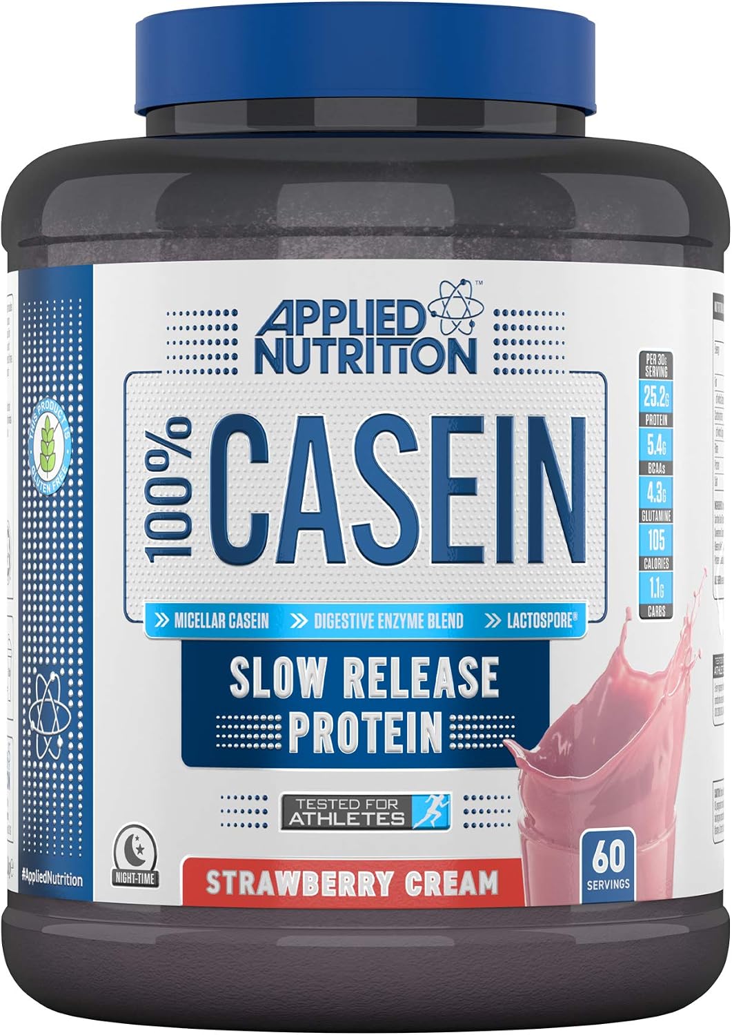 پودر پروتئین کازئین اپلاید نوتریشن مدل Casein، ۱.۸ کیلوگرم و طعم کرم توت‌فرنگی