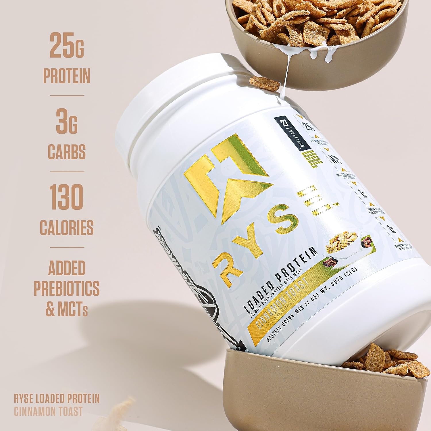 پودر پروتئین وی رایز ساپلیمنتس مدل Loaded Whey، طعم نان دارچینی