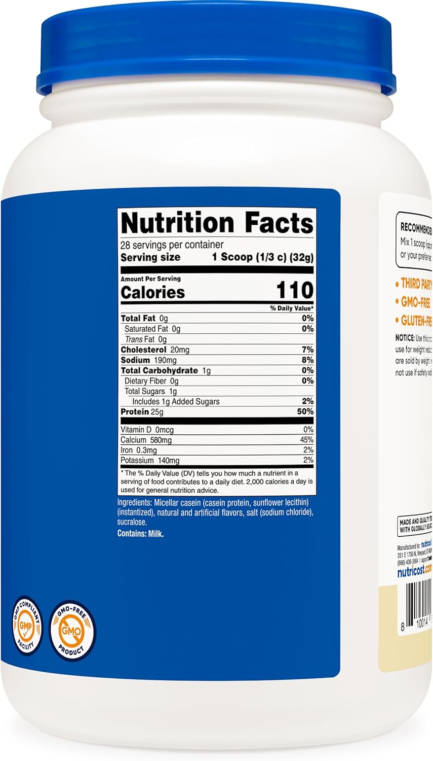 پودر پروتئین کازئین نوتریکاست مدل Casein، ۲ پوند و طعم وانیل
