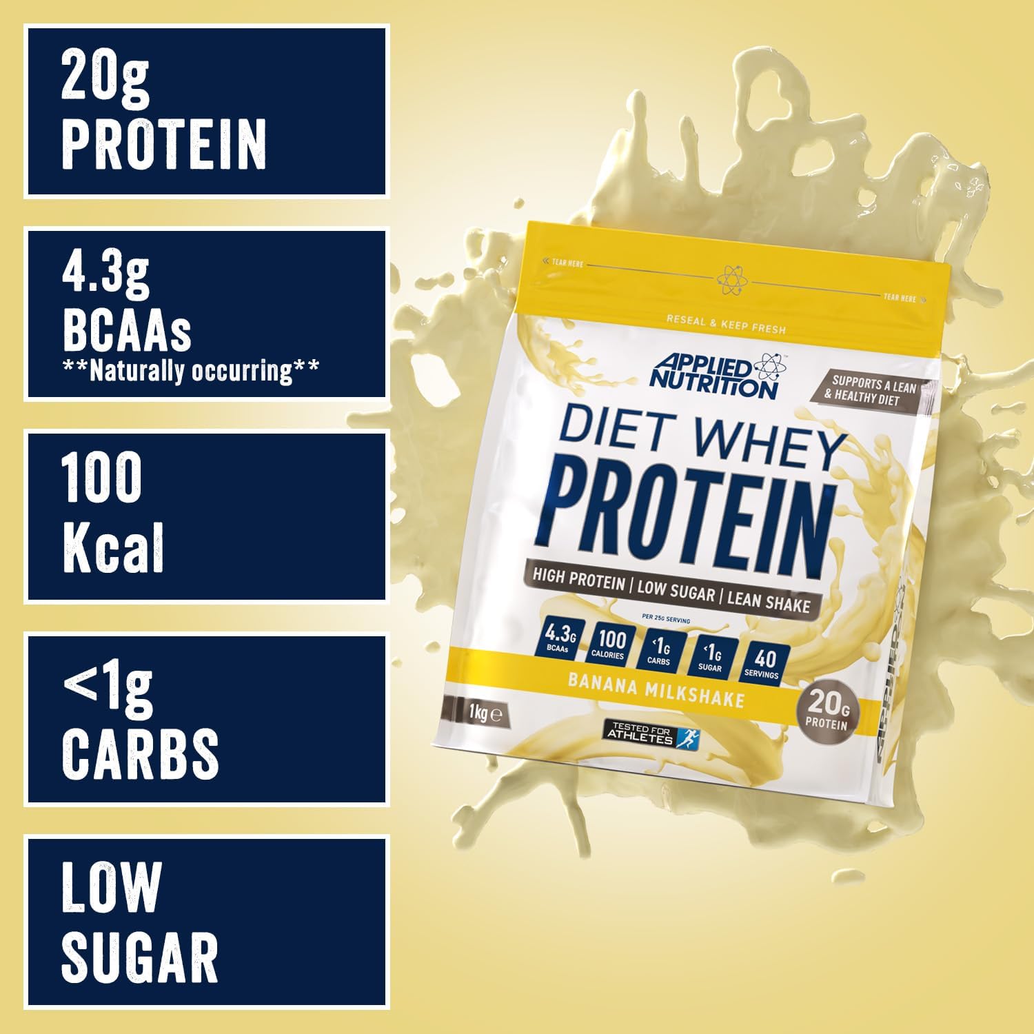 پودر پروتئین وی اپلاید نوتریشن مدل Diet Whey، ۱ کیلوگرم و طعم میلک‌شیک موز