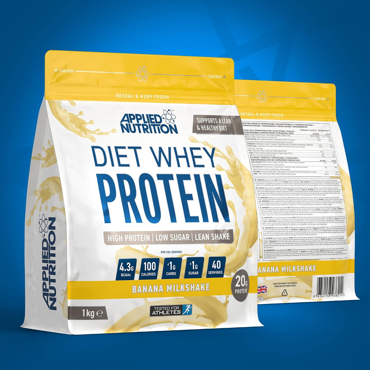 پودر پروتئین وی اپلاید نوتریشن مدل Diet Whey، ۱ کیلوگرم و طعم میلک‌شیک موز