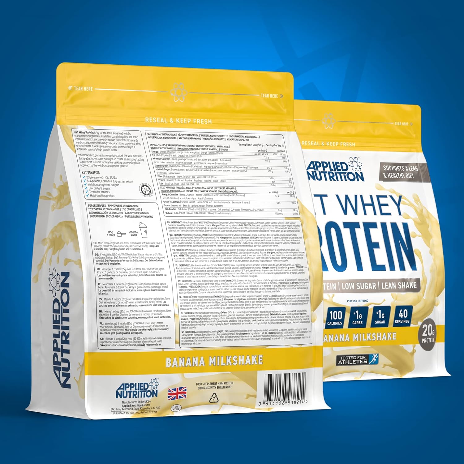 پودر پروتئین وی اپلاید نوتریشن مدل Diet Whey، ۱ کیلوگرم و طعم میلک‌شیک موز