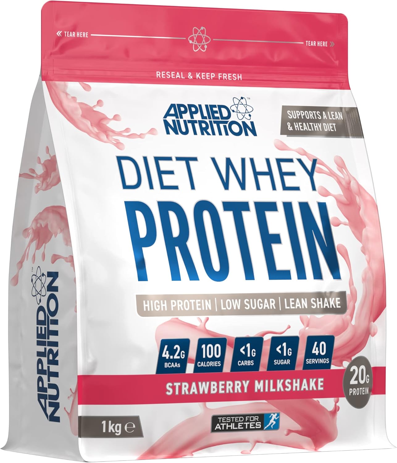 پودر پروتئین وی اپلاید نوتریشن مدل Diet Whey، ۱ کیلوگرم و طعم میلک‌شیک توت‌فرنگی