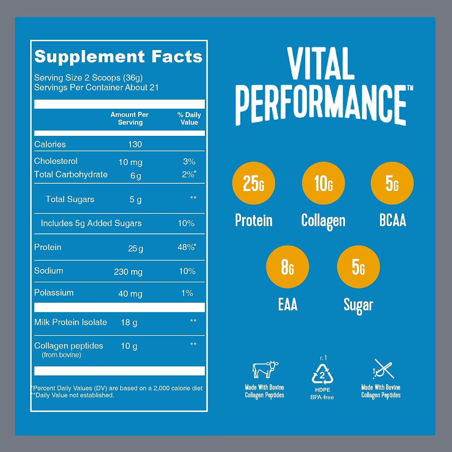 پودر پروتئین وی ویتال پروتینز مدل Vital Performance، ۷۶۱ گرم و طعم وانیل