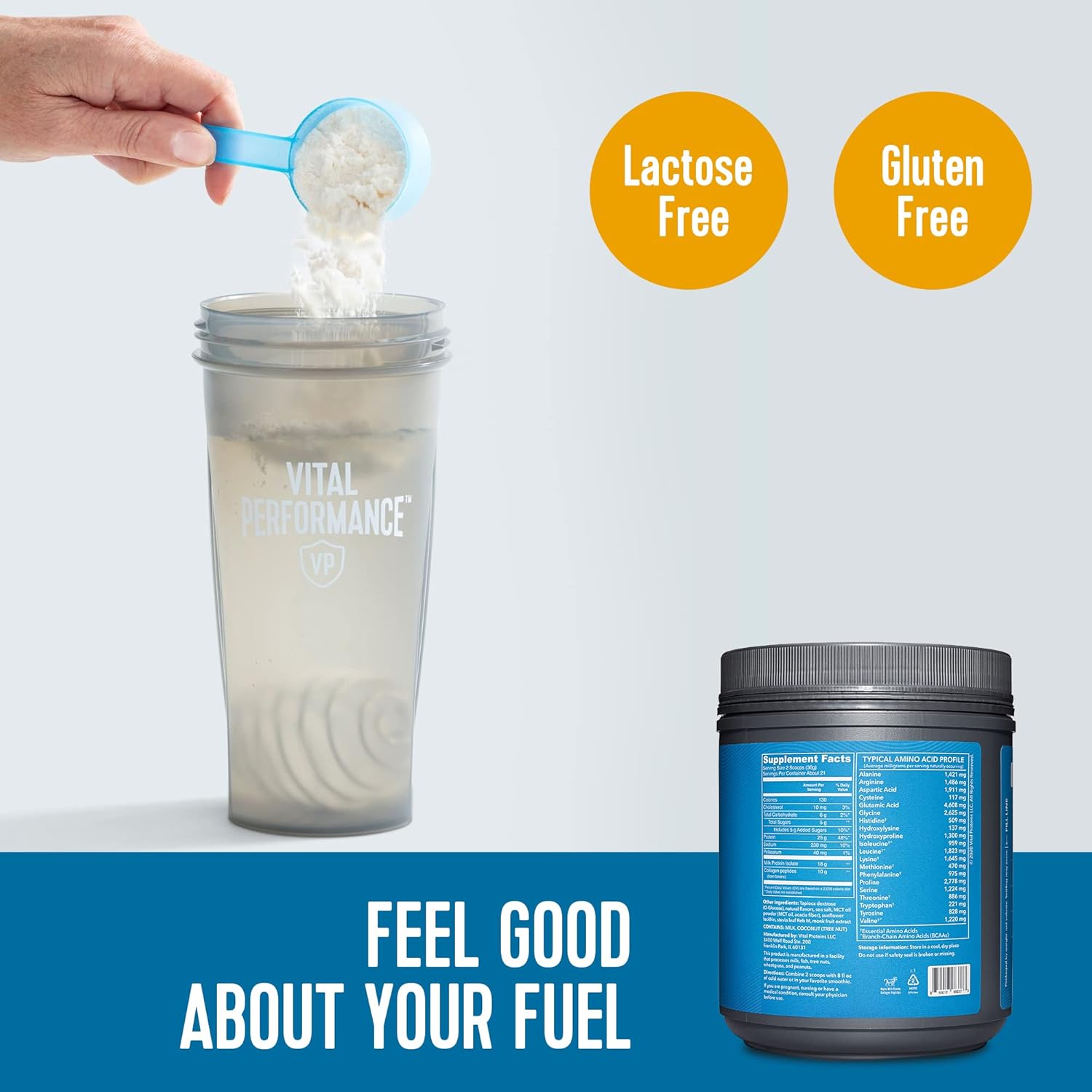 پودر پروتئین وی ویتال پروتینز مدل Vital Performance، ۷۶۱ گرم و طعم وانیل