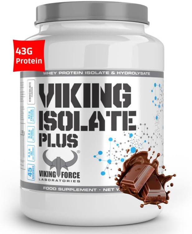 پودر پروتئین وی ایزوله وایکینگ فورس مدل Isolate Plus، ۴۳ گرم پروتئین، ۵ پوند و طعم شکلات