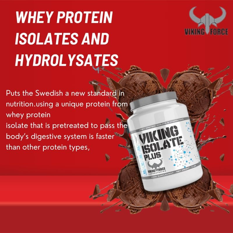 پودر پروتئین وی ایزوله وایکینگ فورس مدل Isolate Plus، ۴۳ گرم پروتئین، ۵ پوند و طعم شکلات