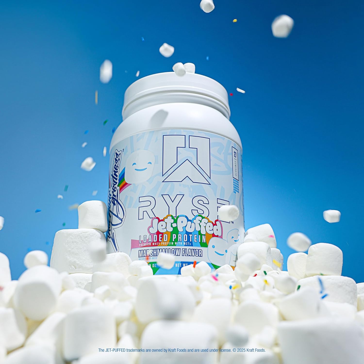 پودر پروتئین وی ایزوله رایز ساپلیمنتس مدل Loaded Whey، ۲۵ گرم پروتئین، ۲۷ سروینگ و طعم مارشمالو