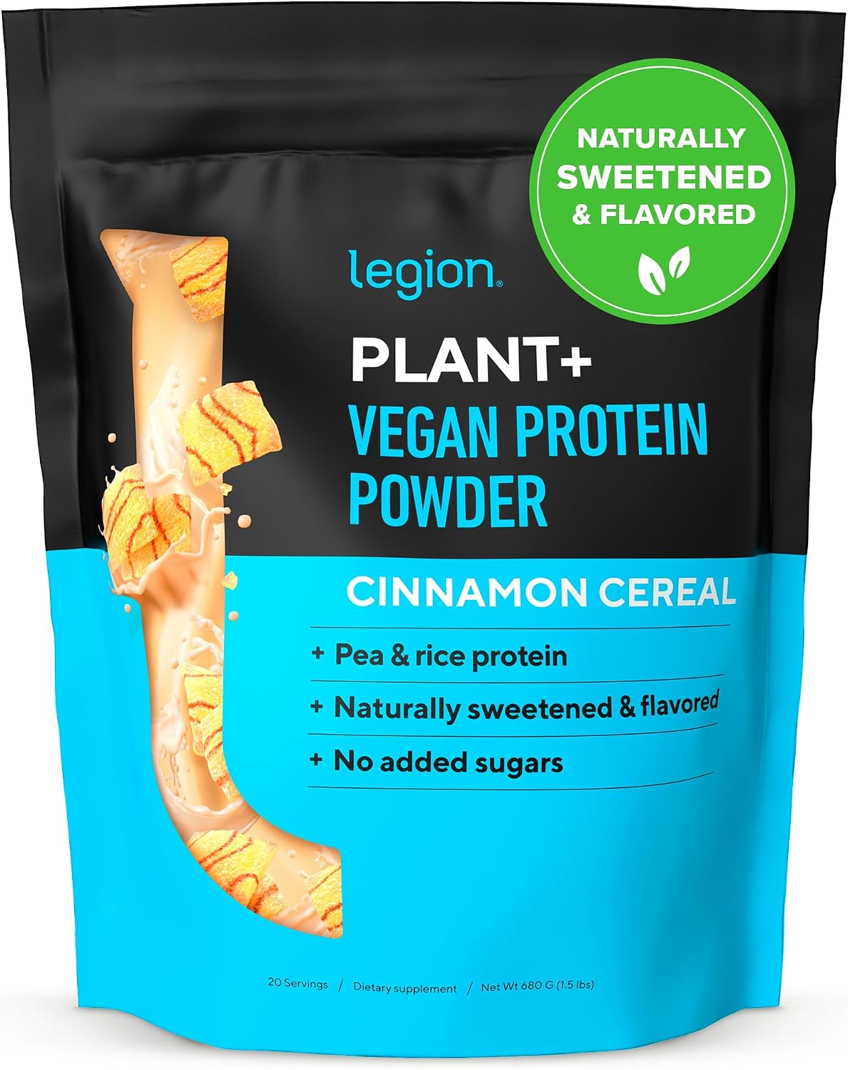 پودر پروتئین گیاهی لژیون مدل Plant+، ۲۴ گرم پروتئین، ۲۰ سروینگ و طعم غلات دارچینی