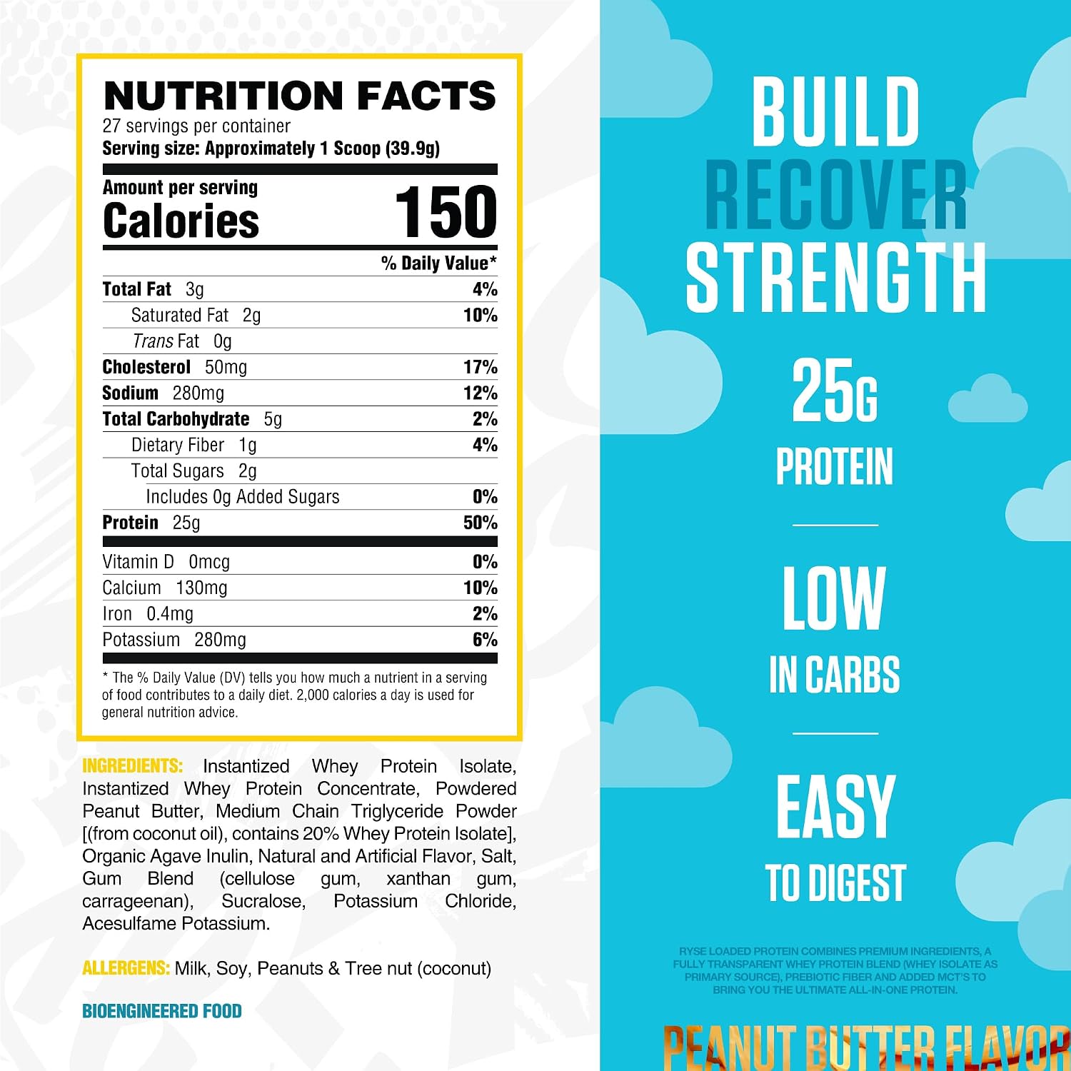 پودر پروتئین وی ایزوله رایز ساپلیمنتس مدل Loaded Whey، ۲۵ گرم پروتئین، ۲۷ سروینگ و طعم کره بادام‌زمینی اسکیپی
