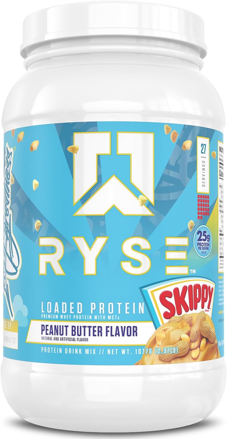 پودر پروتئین وی ایزوله رایز ساپلیمنتس مدل Loaded Whey، ۲۵ گرم پروتئین، ۲۷ سروینگ و طعم کره بادام‌زمینی اسکیپی