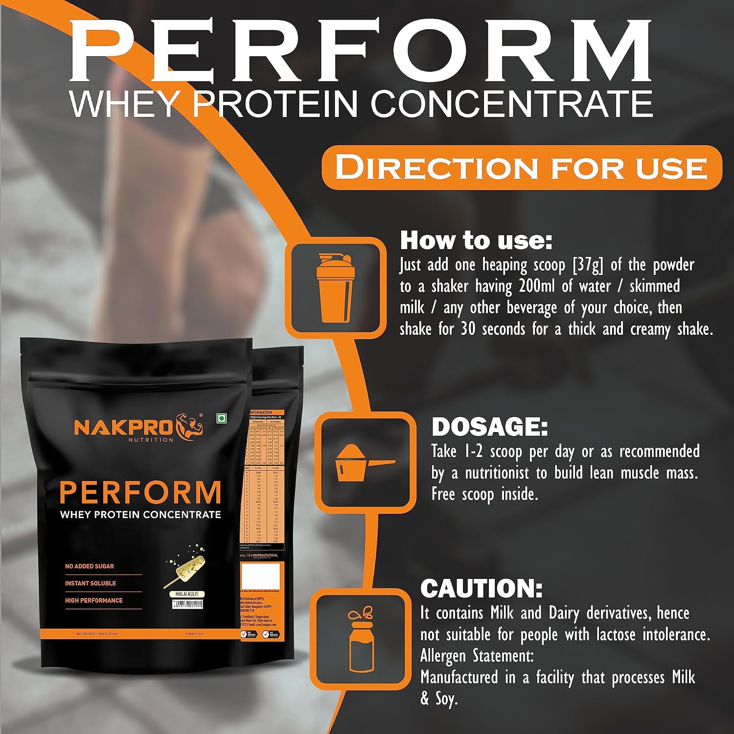 پودر پروتئین وی ناک‌پرو مدل Perform Whey، ۲۴ گرم پروتئین، بدون شکر افزوده، ۱ کیلوگرم و طعم مالای کولفی