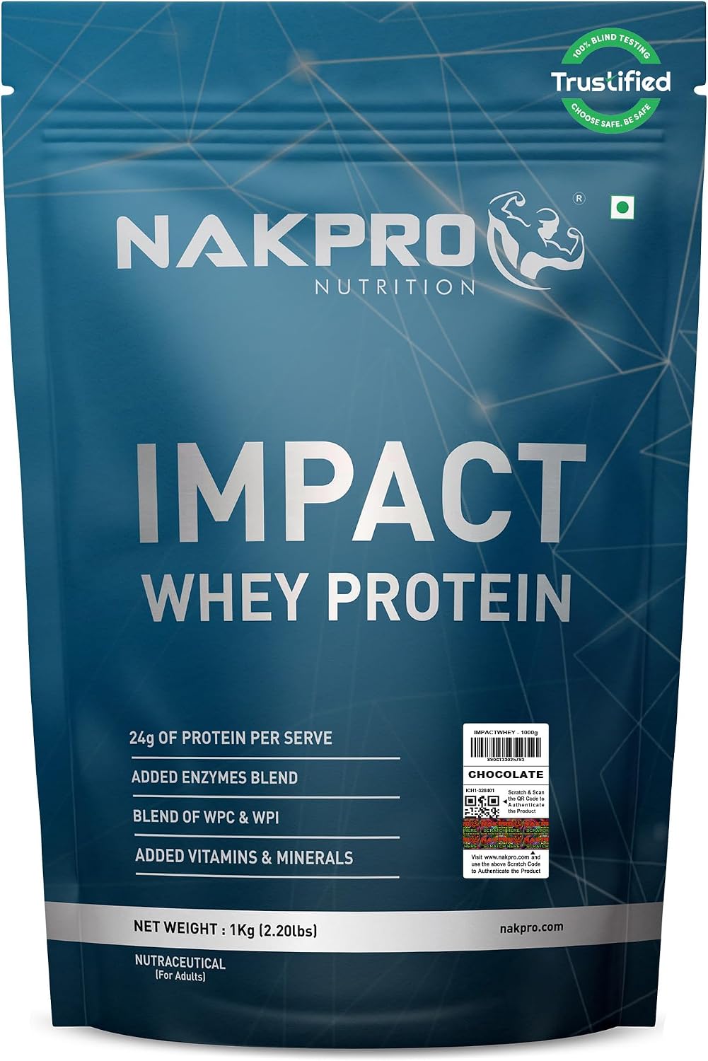 پودر پروتئین وی ناک‌پرو مدل Impact Whey، ۲۴ گرم پروتئین، ۱ کیلوگرم و طعم شکلات