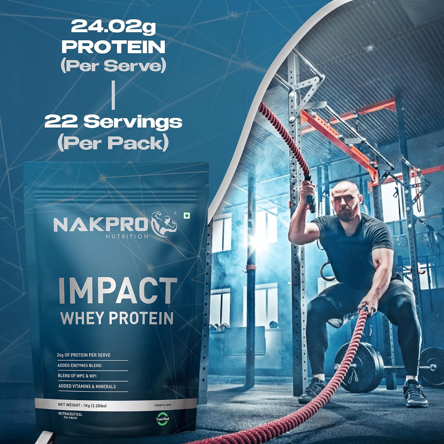 پودر پروتئین وی ناک‌پرو مدل Impact Whey، ۲۴ گرم پروتئین، ۱ کیلوگرم و طعم شکلات