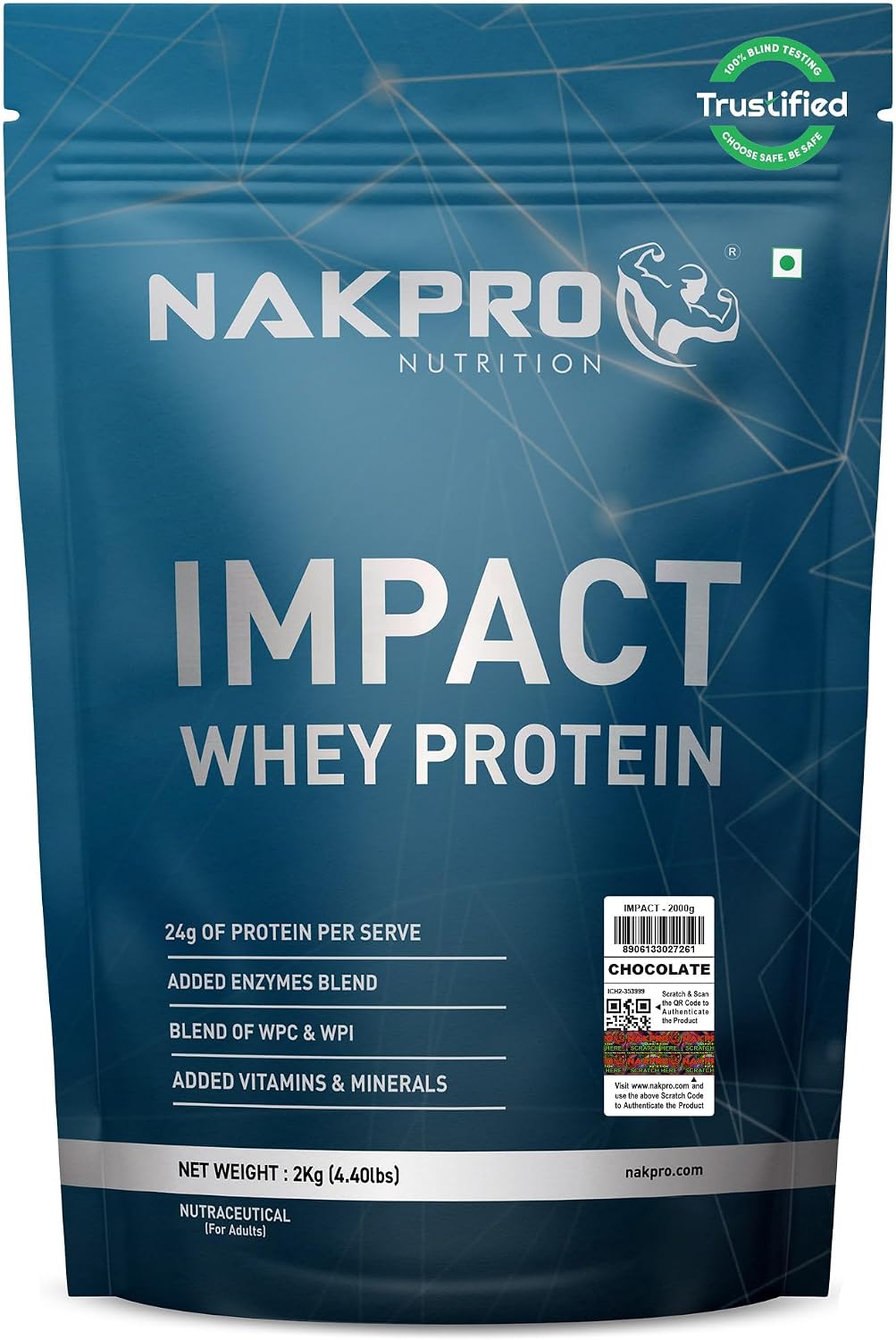 پودر پروتئین وی ناک‌پرو مدل Impact Whey، ۲۴ گرم پروتئین، ۲ کیلوگرم و طعم شکلات