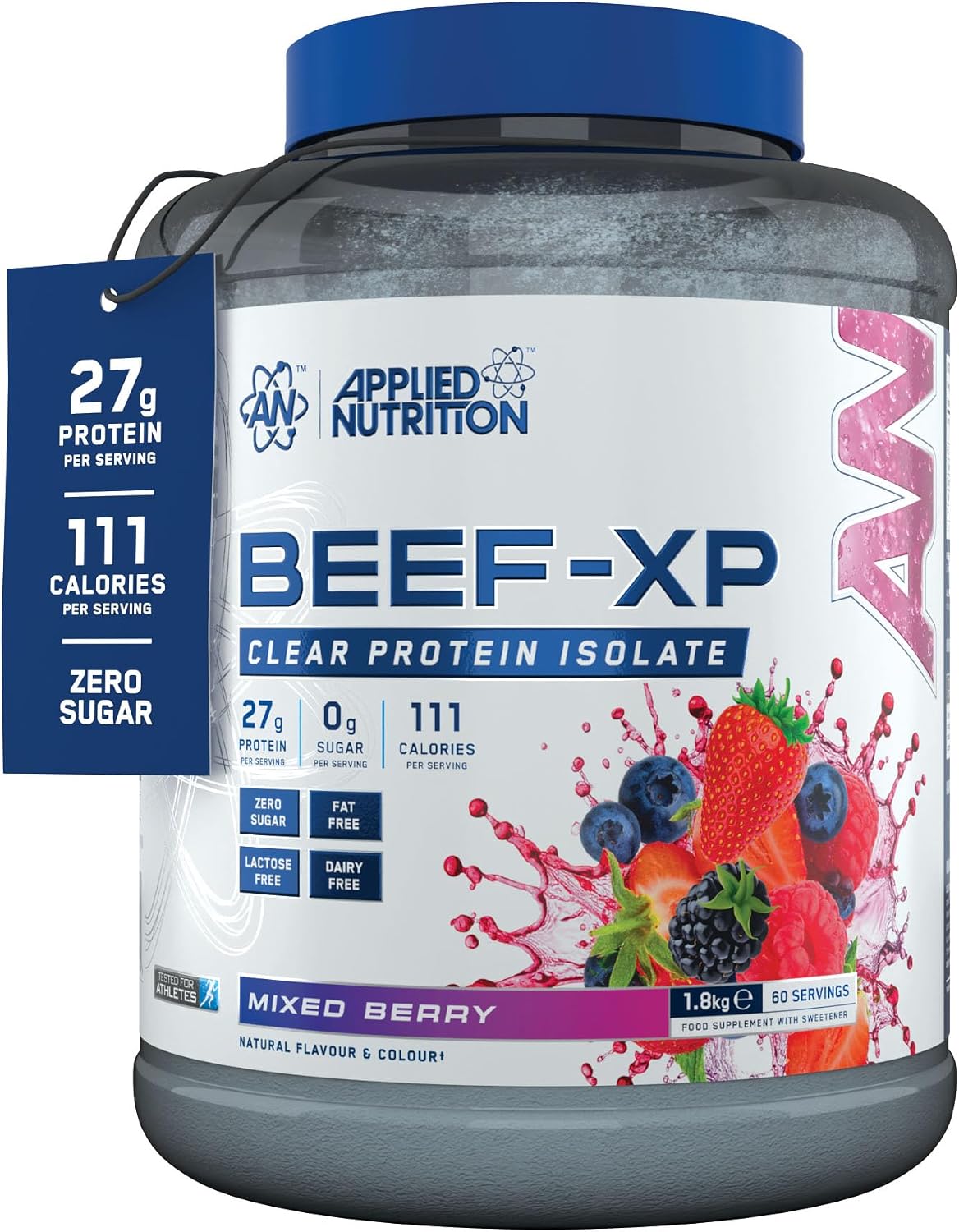 پودر پروتئین گوشت اپلاید نوتریشن مدل Beef XP، ۲۷.۷ گرم پروتئین، بدون شکر، ۱.۸ کیلوگرم و طعم بری مخلوط