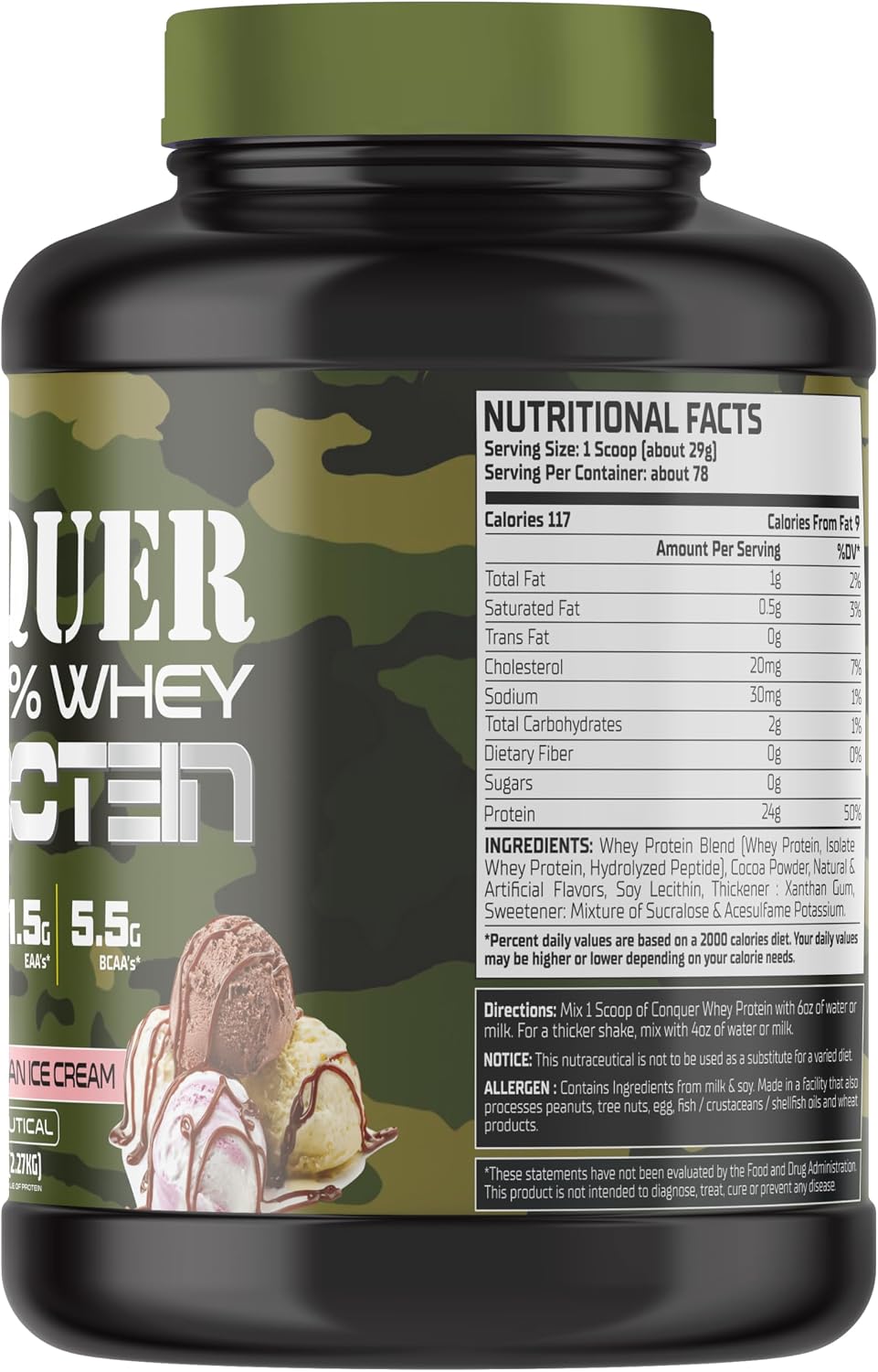 پودر پروتئین وی جنریک مدل Conquer Whey، ۲.۲۷ کیلوگرم و طعم بستنی ناپلی