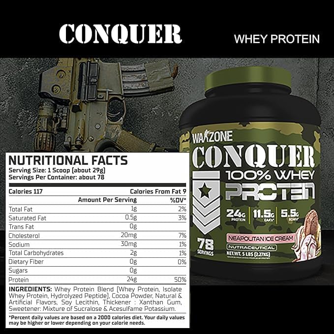 پودر پروتئین وی جنریک مدل Conquer Whey، ۲.۲۷ کیلوگرم و طعم بستنی ناپلی