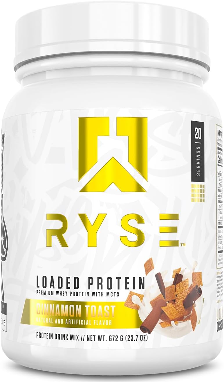 پودر پروتئین وی ایزوله رایز ساپلیمنتس مدل Loaded Whey، ۲۵ گرم پروتئین، ۲۰ سروینگ و طعم نان دارچینی