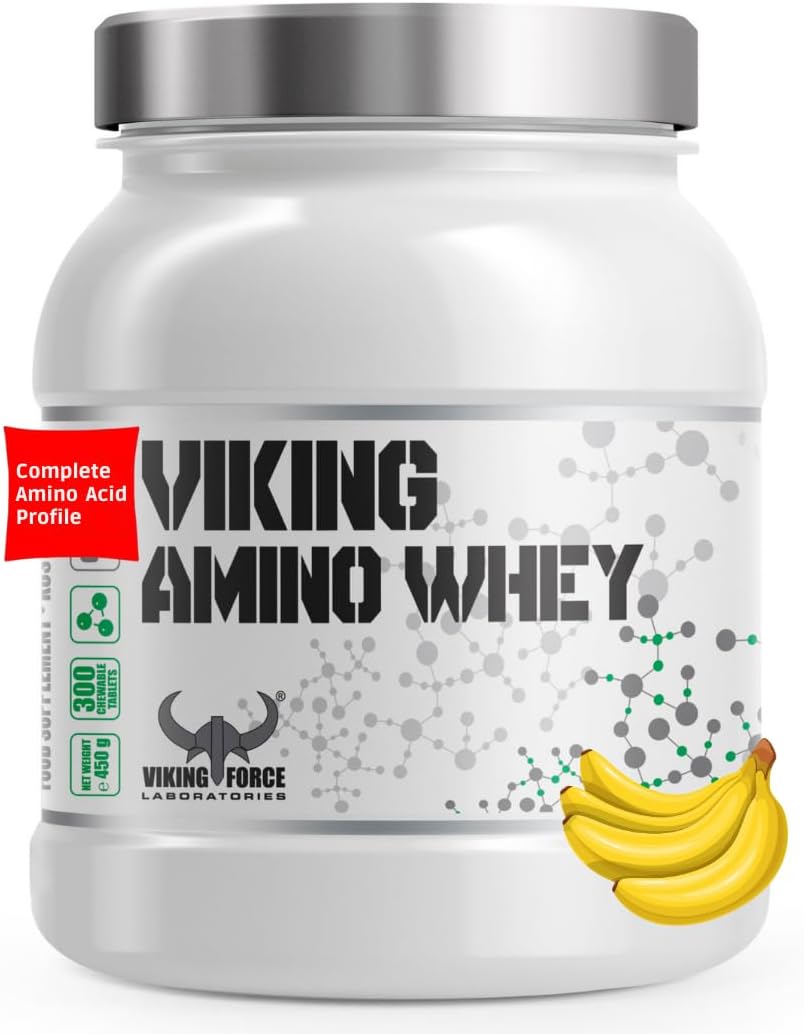 پودر پروتئین وی وایکینگ فورس مدل Amino Whey، ۳۰۰ قرص و طعم موز