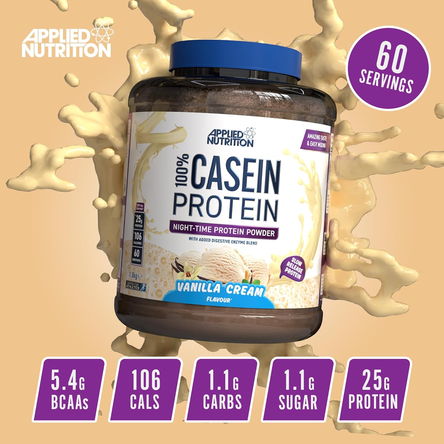 پودر پروتئین کازئین اپلاید نوتریشن مدل Casein، ۱.۸ کیلوگرم و طعم کرم شکلات