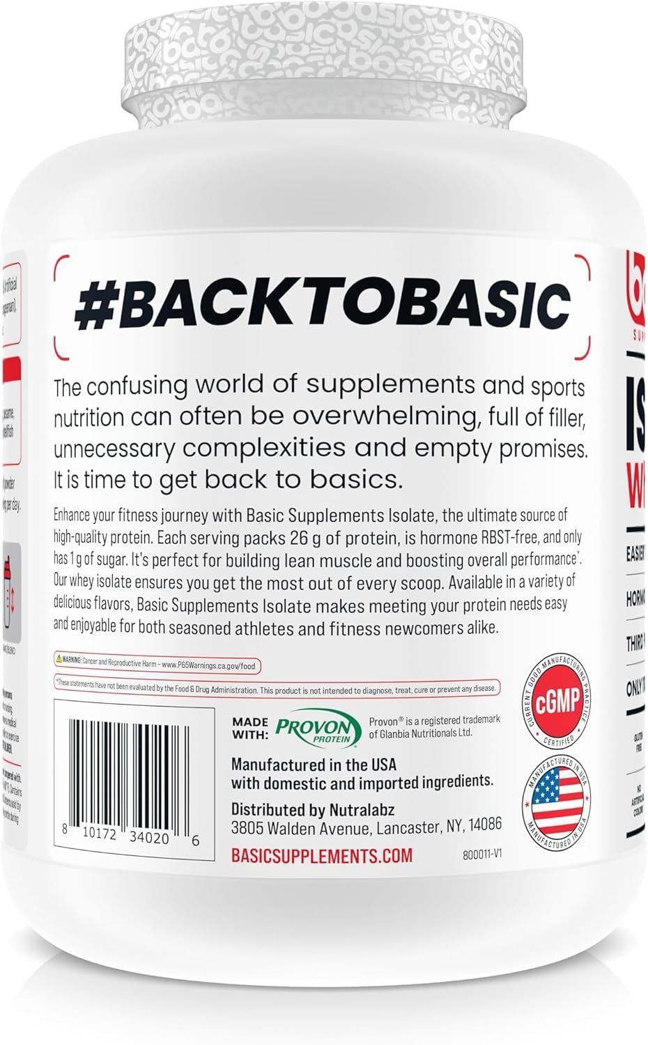 پودر پروتئین وی ایزوله بیسیک ساپلیمنتس مدل Basic Whey Isolate، ۲۶ گرم پروتئین، ۵ پوند و طعم کولدبرو کارامل نمکی