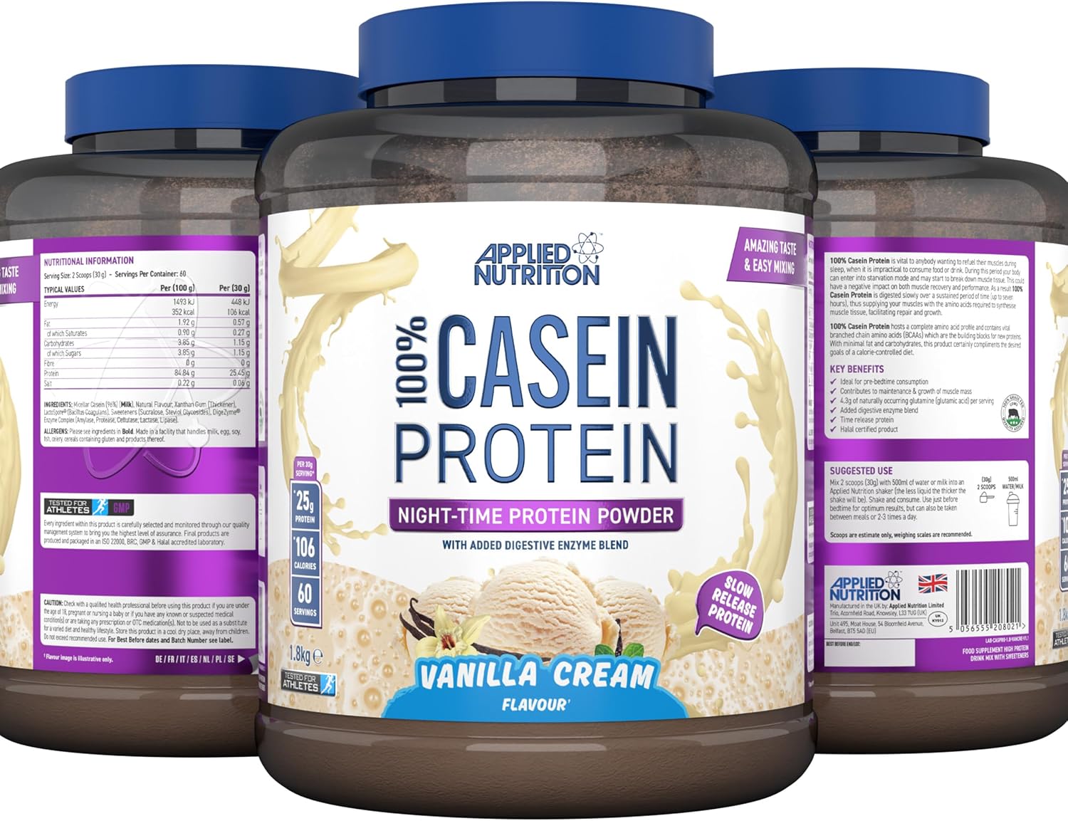 پودر پروتئین کازئین اپلاید نوتریشن مدل Casein، ۱.۸ کیلوگرم و طعم کرم وانیل