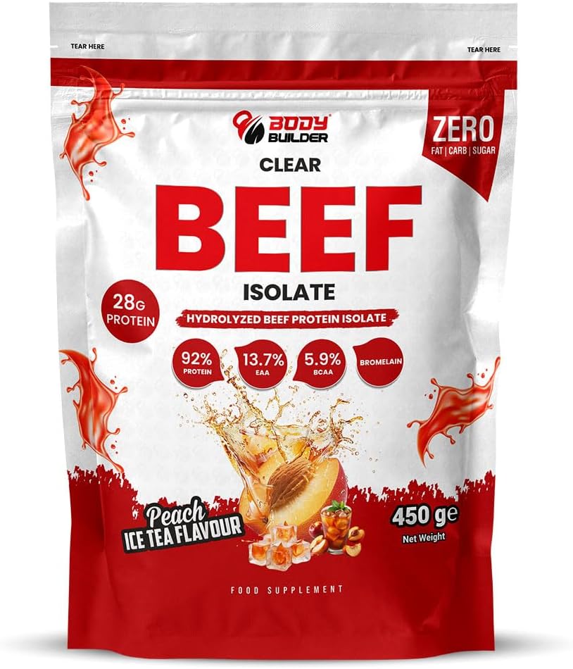 پودر پروتئین گوشت بادی بیلدر مدل ISO Beef Clear، بدون شکر و طعم چای هلو