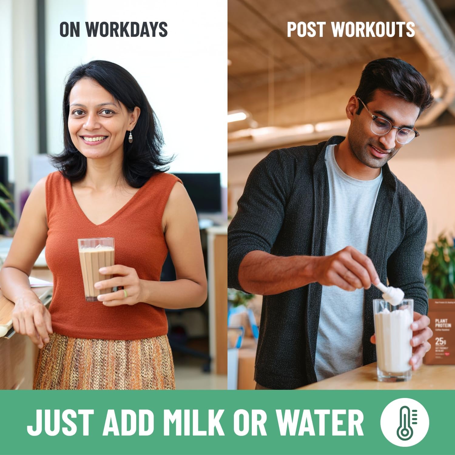 پودر پروتئین گیاهی میله مدل Millé Plant Protein، ۲۵ گرم پروتئین، بدون شکر افزوده، ۳۸ گرم و طعم قهوه فندقی
