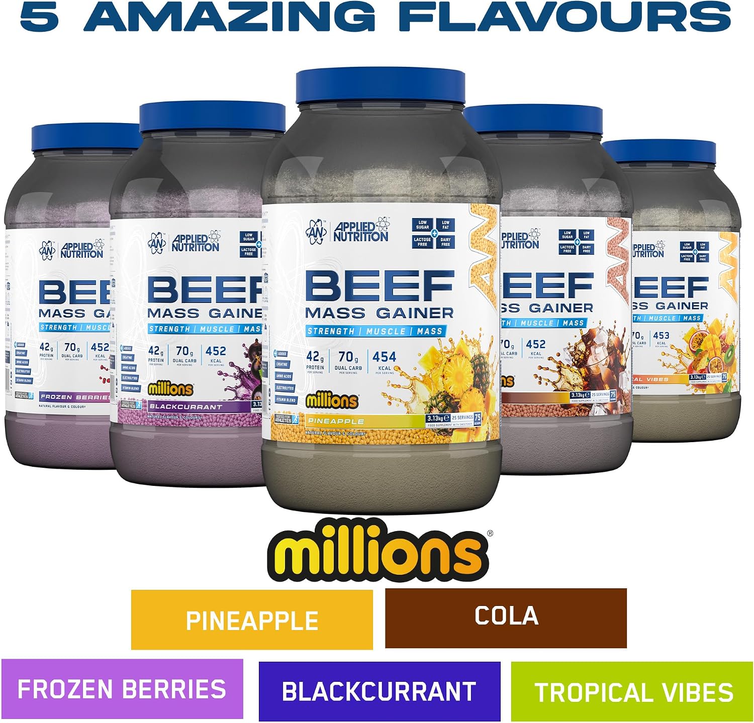 گینر افزایش وزن اپلاید نوتریشن مدل Beef Mass Gainer، ۳.۱۳ کیلوگرم و طعم میوه‌های استوایی