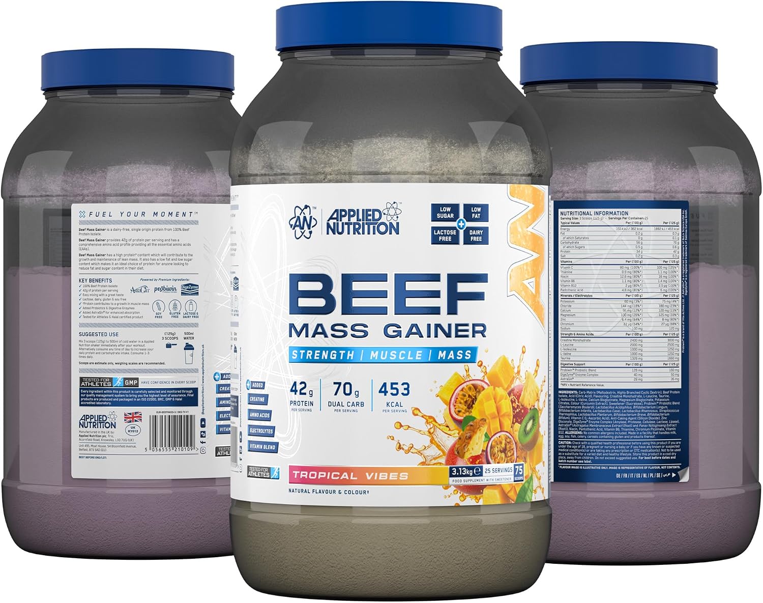 گینر افزایش وزن اپلاید نوتریشن مدل Beef Mass Gainer، ۳.۱۳ کیلوگرم و طعم میوه‌های استوایی