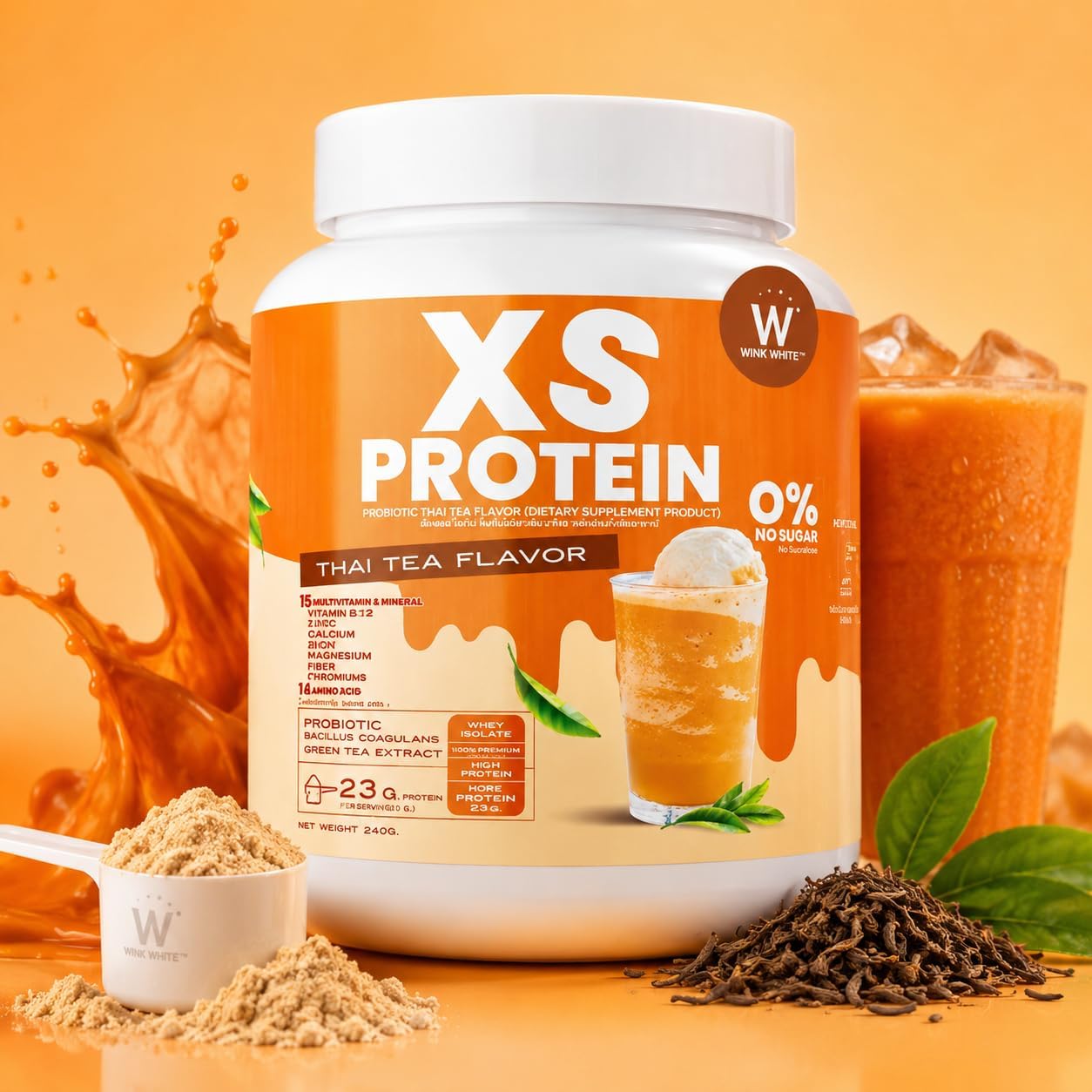 پودر پروتئین وی ایزوله کایروی مدل XS Protein with Whey Isolate، ۲۳ گرم پروتئین، ۲۴۰ گرم و طعم چای تایلندی