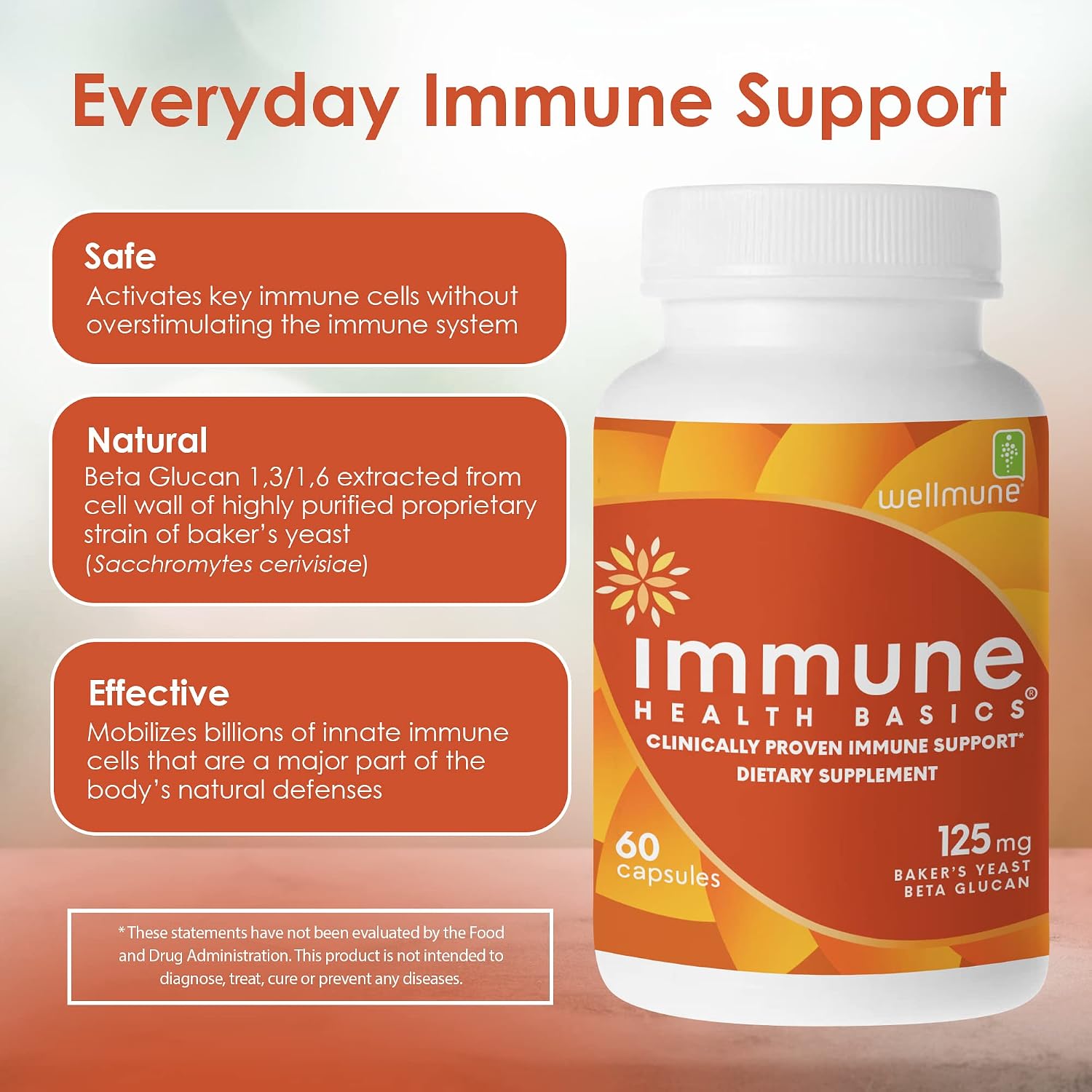 مکمل حمایت از سیستم ایمنی Immune Health Basics، 125 میلی‌گرم، 60 عدد