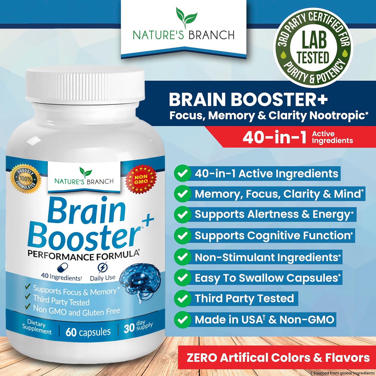 مکمل نوتروپیک حافظه و تمرکز Nature's Branch، 60 کپسول