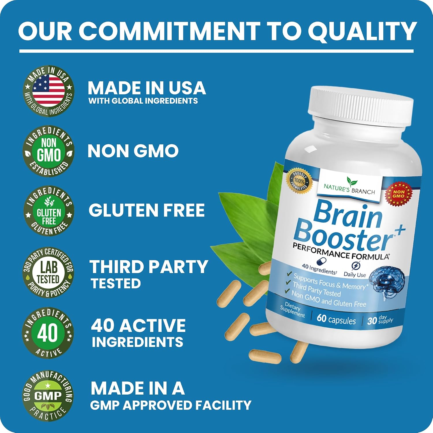 مکمل نوتروپیک حافظه و تمرکز Nature's Branch، 60 کپسول