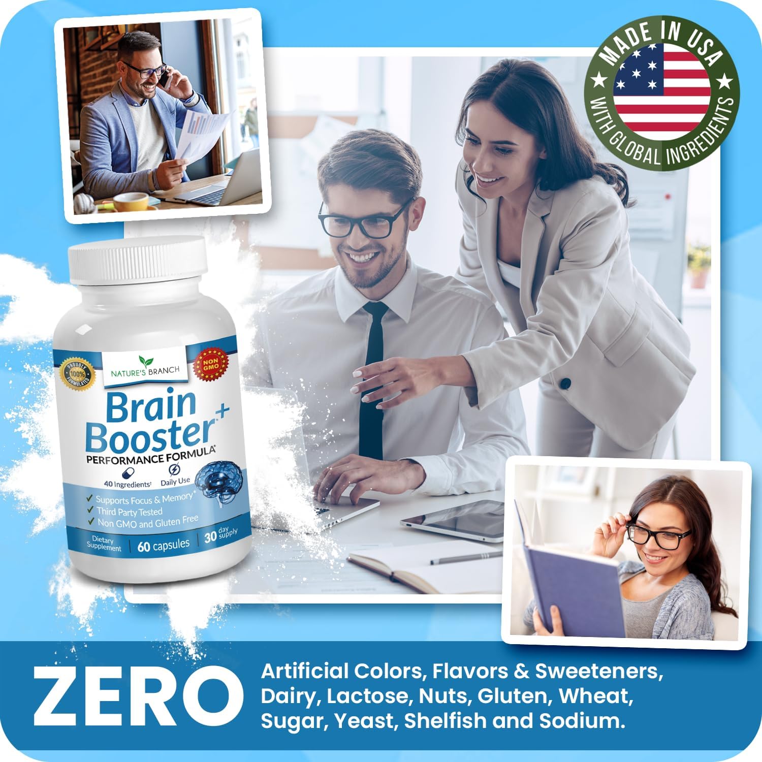 مکمل نوتروپیک حافظه و تمرکز Nature's Branch، 60 کپسول