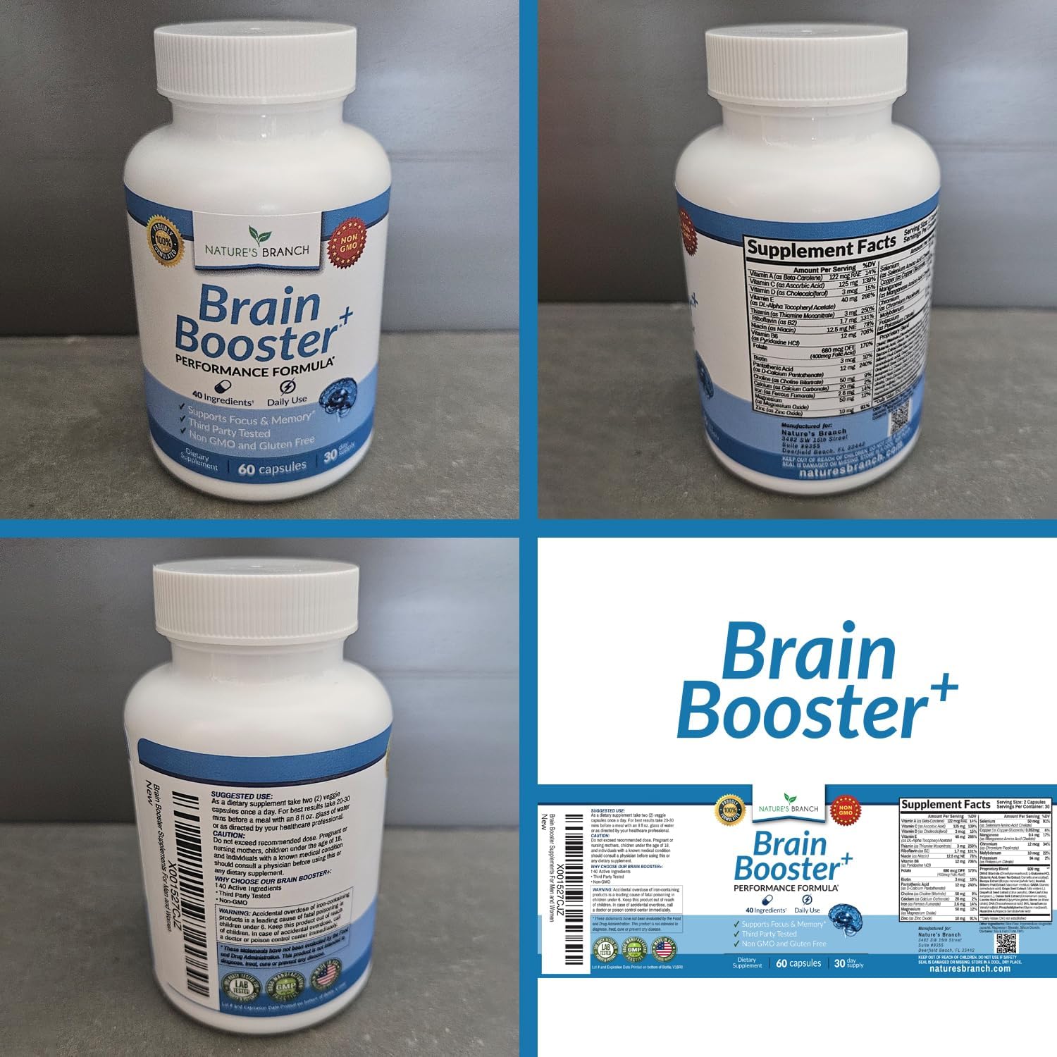 مکمل نوتروپیک حافظه و تمرکز Nature's Branch، 60 کپسول