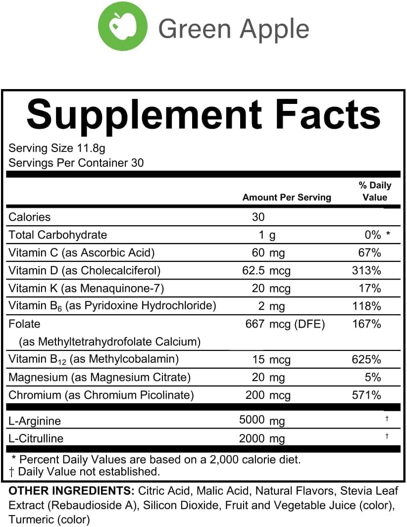 مکمل نیتریک اکساید و پمپ عضلانی Fenix Nutrition مدل L-Arginine Complete، 5000 میلی‌گرم، طعم سیب سبز
