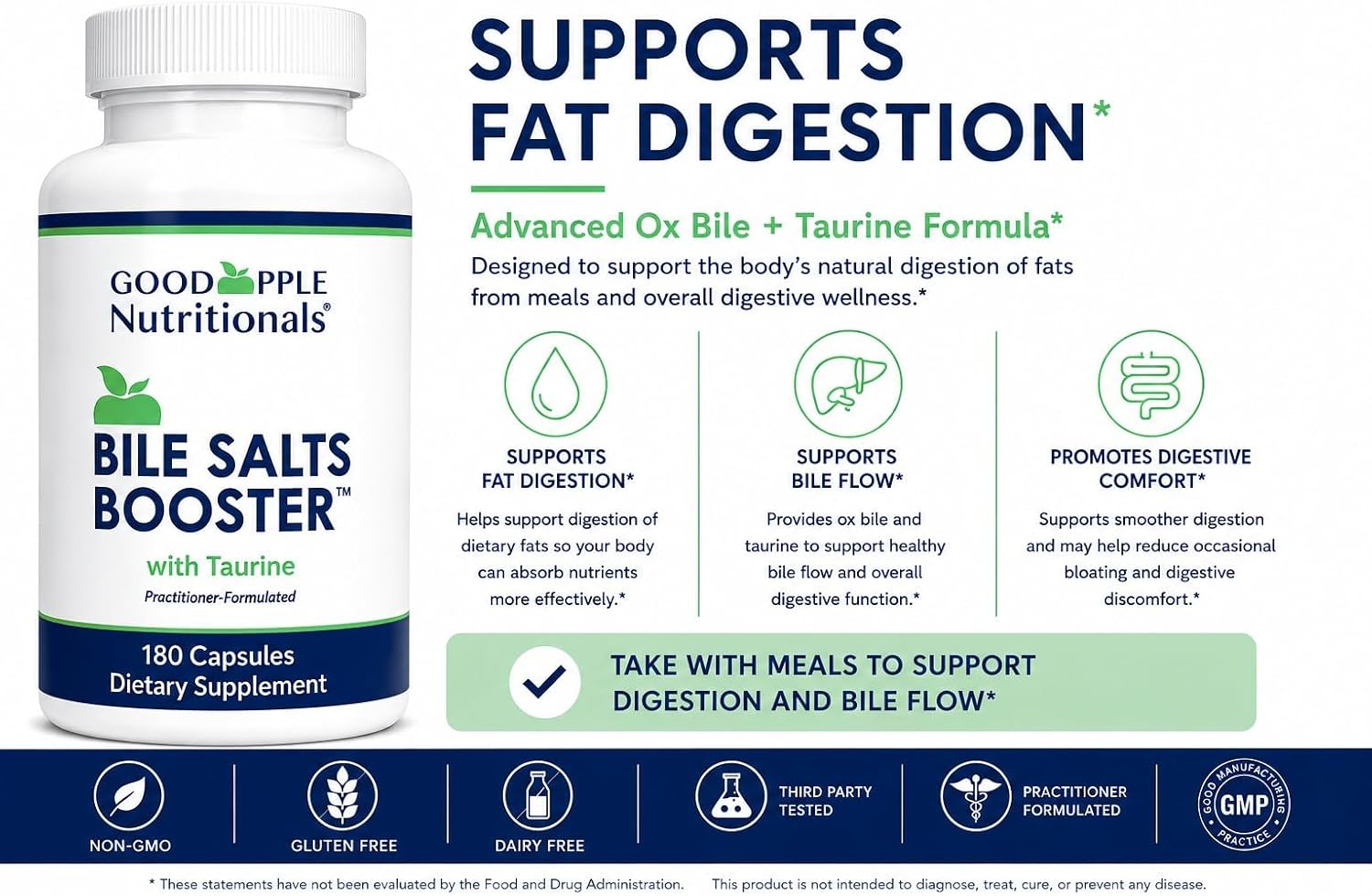مکمل سلامت گوارش و روده GOODAPPLE NUTRITIONALS، 110 میلی‌گرم، 180 کپسول