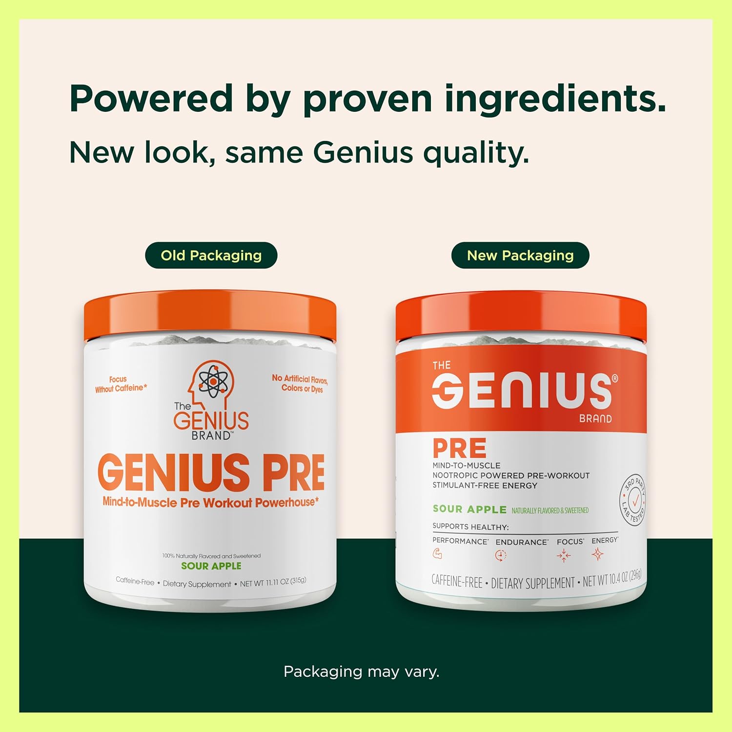 پری‌ورک‌اوت بدون کافئین The Genius Brand، طعم سیب ترش